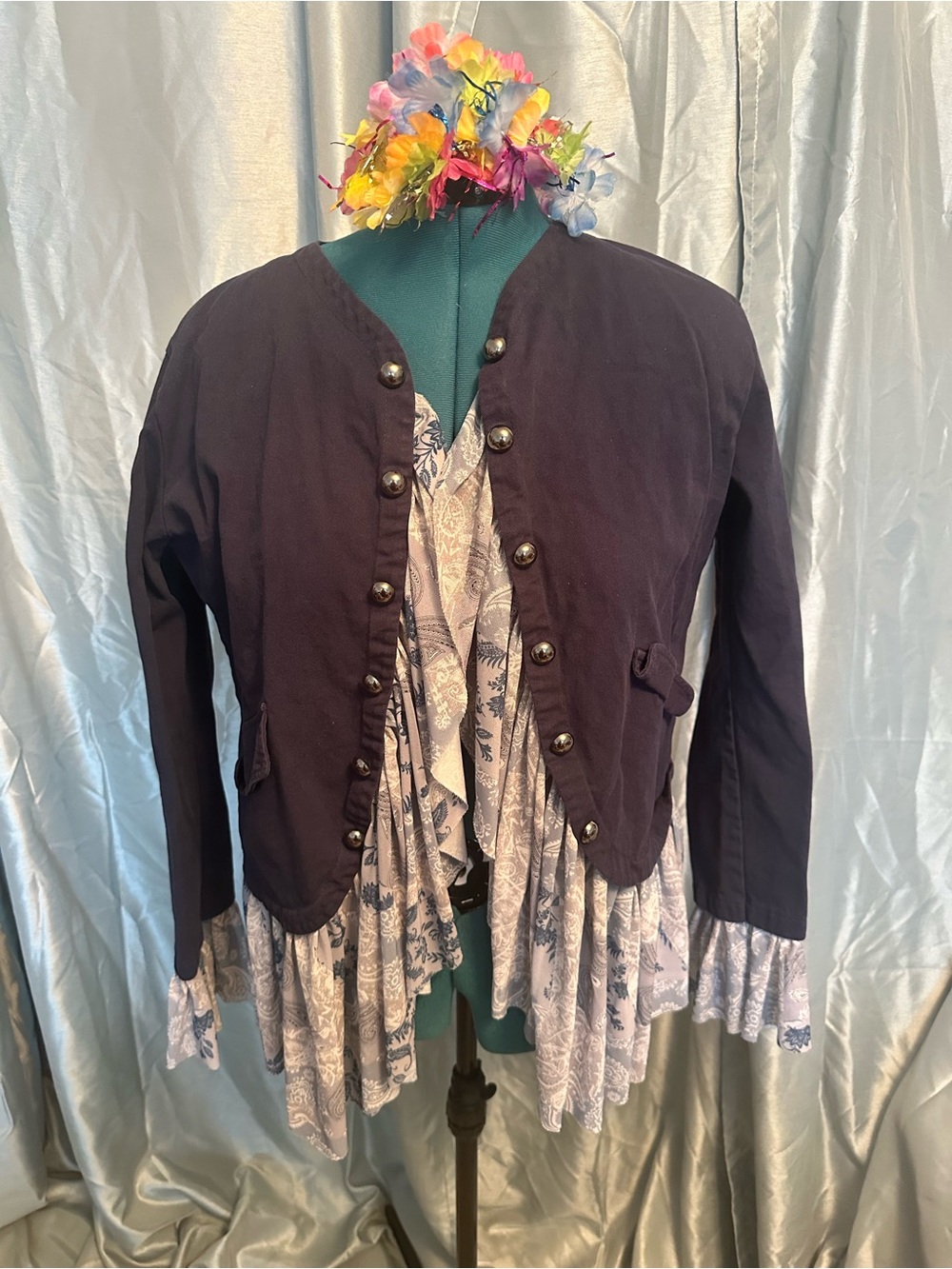 Women’s Navy Button-Front Cropped Jacket XL